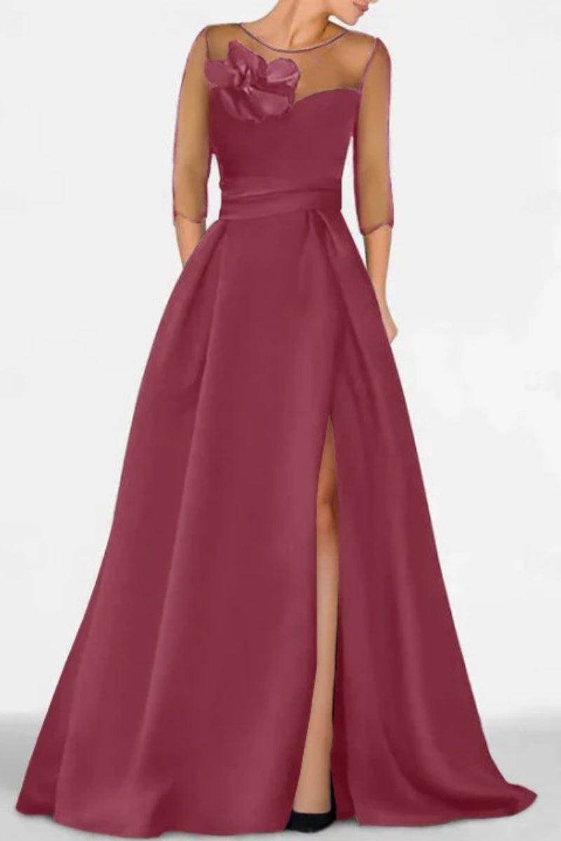 Elegant A Line Sweetheart 3/4 Sleeves High Split Mother of the Bride Dress