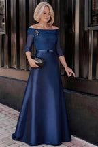 Elegant A Line Off The Shoulder Short Sleeves Applique Mother of the Bride Dress