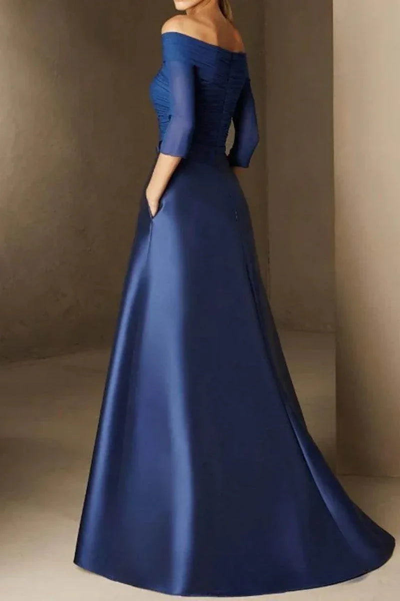 Elegant A Line Off The Shoulder Short Sleeves Applique Mother of the Bride Dress