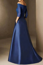 Elegant A Line Off The Shoulder Short Sleeves Applique Mother of the Bride Dress