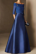 Elegant A Line Off The Shoulder Short Sleeves Applique Mother of the Bride Dress
