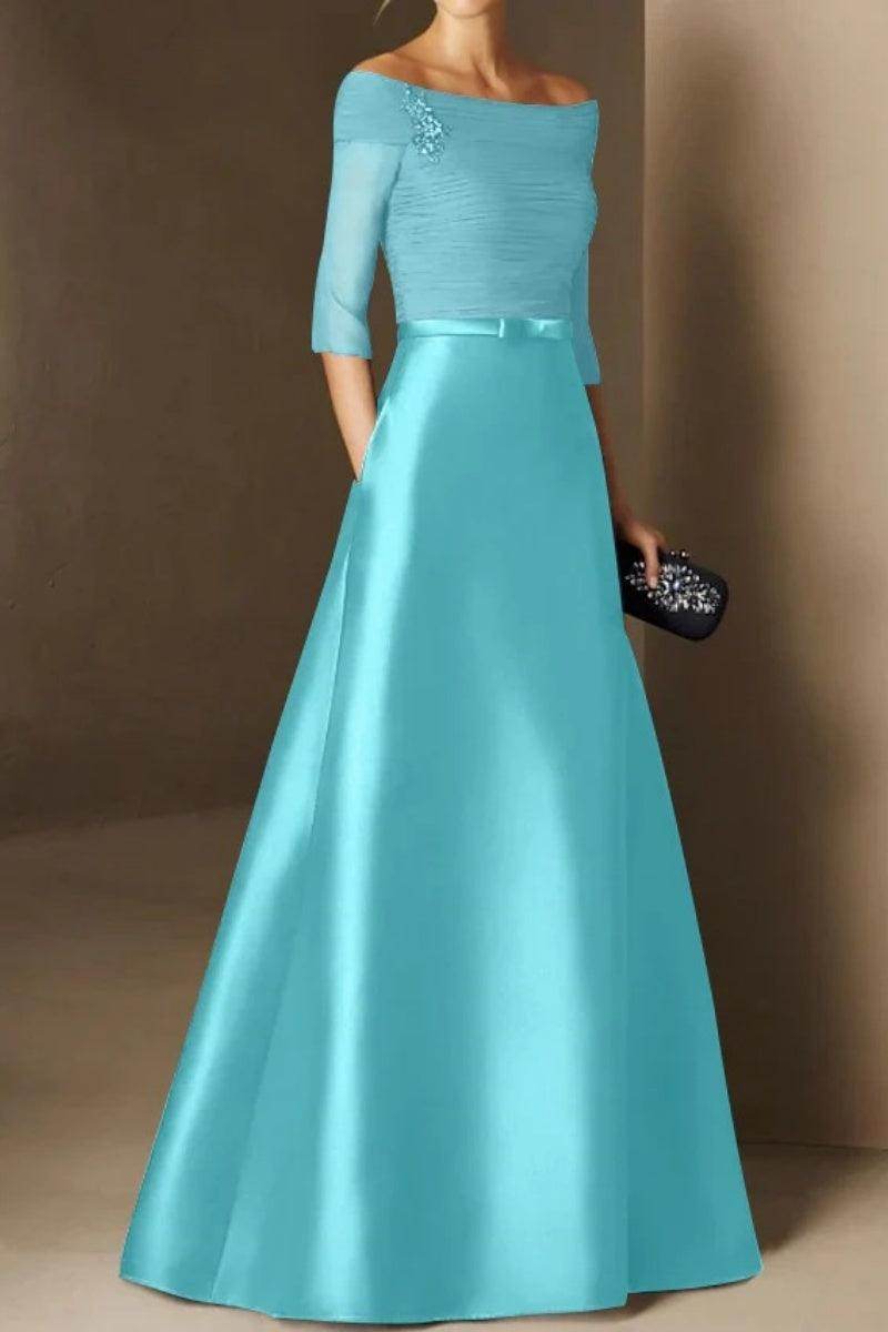 Elegant A Line Off The Shoulder Short Sleeves Applique Mother of the Bride Dress