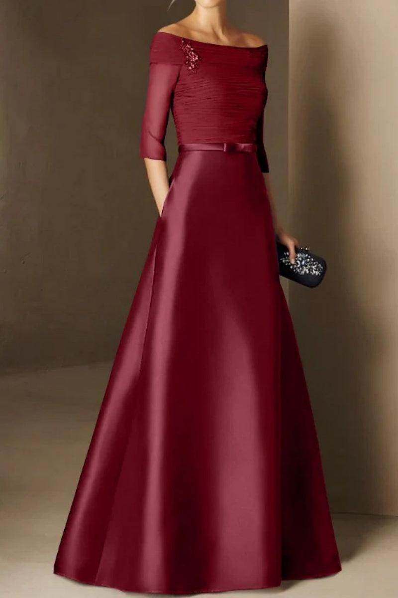 Elegant A Line Off The Shoulder Short Sleeves Applique Mother of the Bride Dress