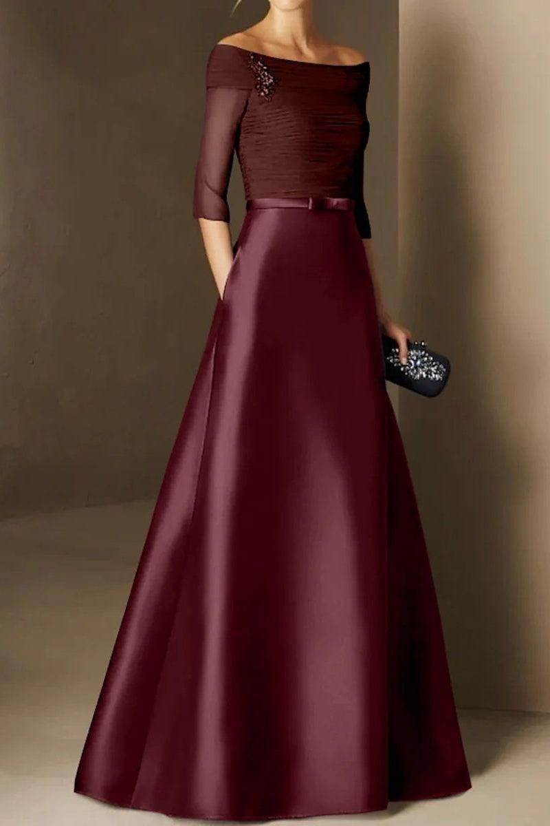 Elegant A Line Off The Shoulder Short Sleeves Applique Mother of the Bride Dress