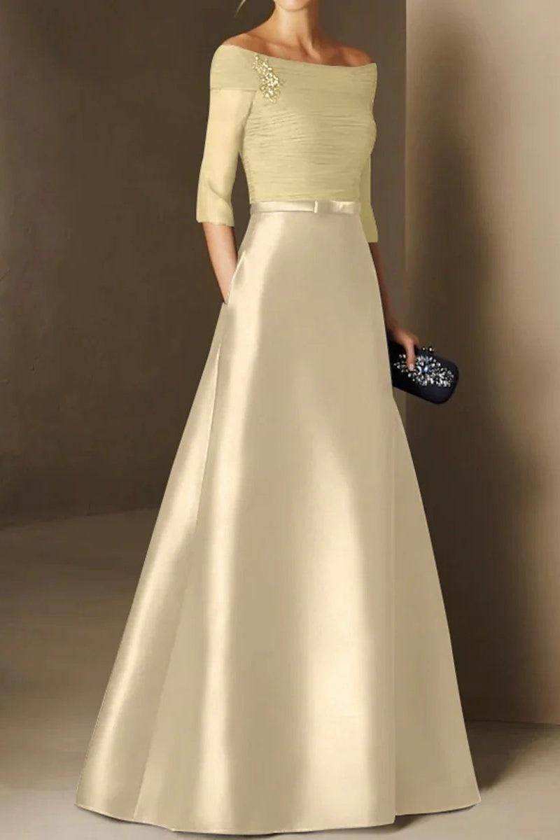 Elegant A Line Off The Shoulder Short Sleeves Applique Mother of the Bride Dress