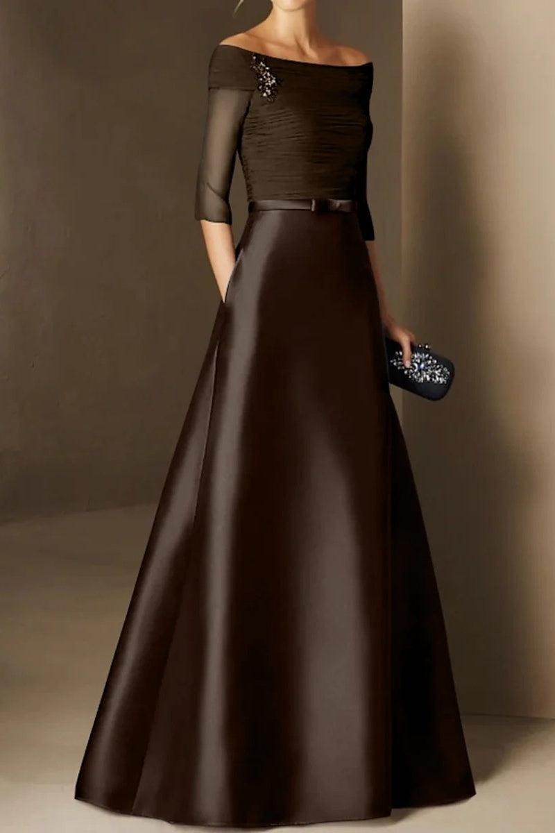 Elegant A Line Off The Shoulder Short Sleeves Applique Mother of the Bride Dress