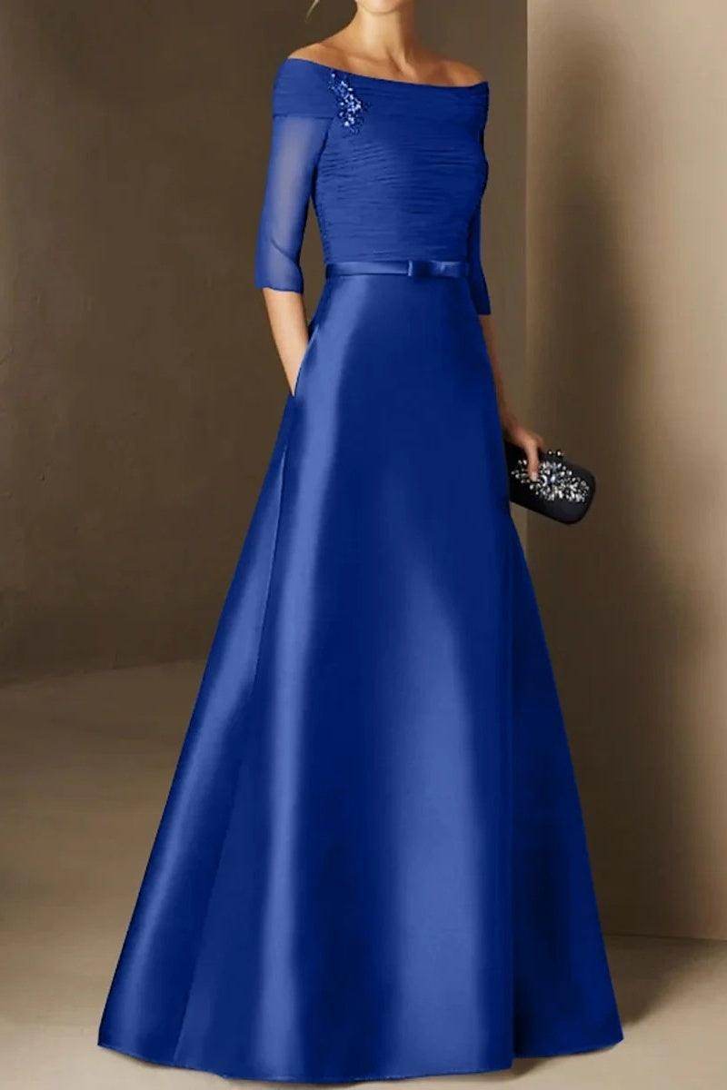Elegant A Line Off The Shoulder Short Sleeves Applique Mother of the Bride Dress