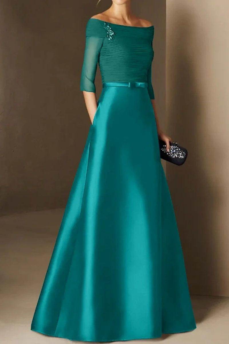 Elegant A Line Off The Shoulder Short Sleeves Applique Mother of the Bride Dress