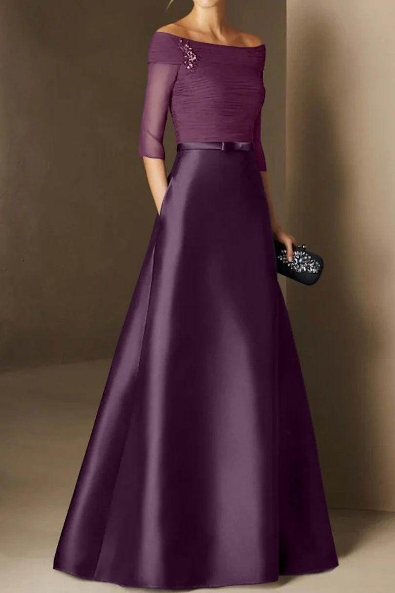 Elegant A Line Off The Shoulder Short Sleeves Applique Mother of the Bride Dress