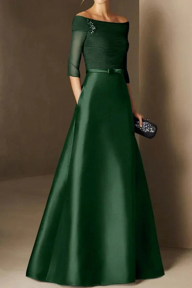 Elegant A Line Off The Shoulder Short Sleeves Applique Mother of the Bride Dress