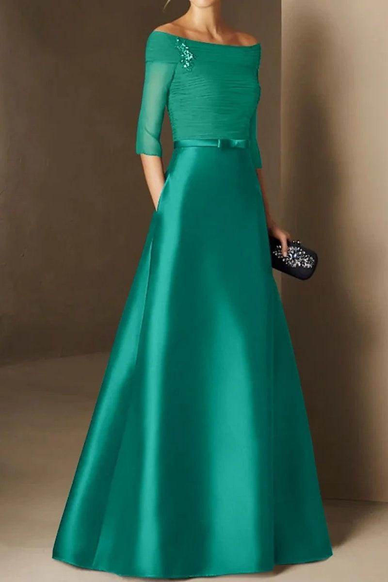 Elegant A Line Off The Shoulder Short Sleeves Applique Mother of the Bride Dress