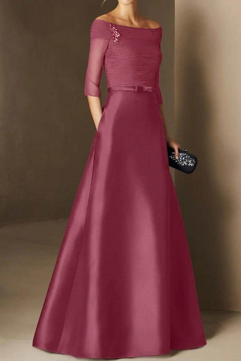 Elegant A Line Off The Shoulder Short Sleeves Applique Mother of the Bride Dress