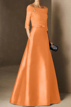 Elegant A Line Off The Shoulder Short Sleeves Applique Mother of the Bride Dress