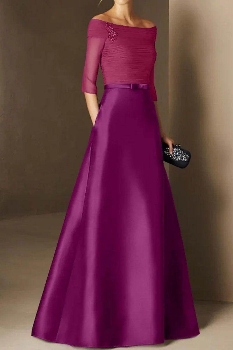 Elegant A Line Off The Shoulder Short Sleeves Applique Mother of the Bride Dress