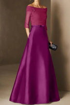 Elegant A Line Off The Shoulder Short Sleeves Applique Mother of the Bride Dress