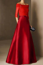 Elegant A Line Off The Shoulder Short Sleeves Applique Mother of the Bride Dress