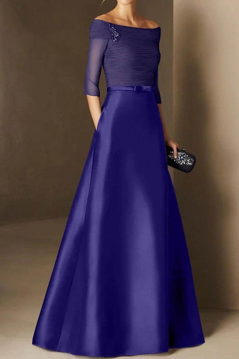 Elegant A Line Off The Shoulder Short Sleeves Applique Mother of the Bride Dress
