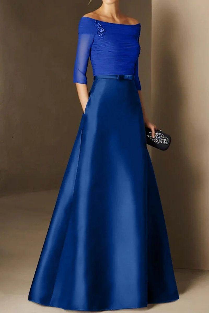 Elegant A Line Off The Shoulder Short Sleeves Applique Mother of the Bride Dress
