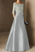Elegant A Line Off The Shoulder Short Sleeves Applique Mother of the Bride Dress