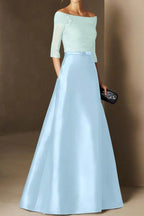 Elegant A Line Off The Shoulder Short Sleeves Applique Mother of the Bride Dress