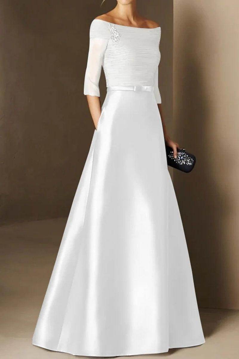 Elegant A Line Off The Shoulder Short Sleeves Applique Mother of the Bride Dress