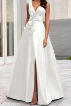 Elegant A Line V Neck Sleeveless Mother of the Bride Dress