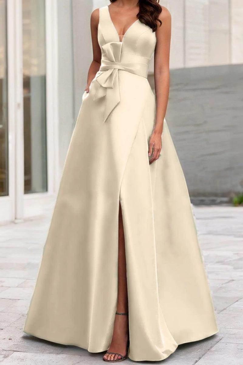 Elegant A Line V Neck Sleeveless Mother of the Bride Dress