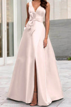 Elegant A Line V Neck Sleeveless Mother of the Bride Dress