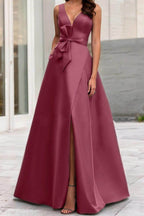 Elegant A Line V Neck Sleeveless Mother of the Bride Dress