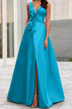 Elegant A Line V Neck Sleeveless Mother of the Bride Dress
