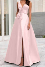 Elegant A Line V Neck Sleeveless Mother of the Bride Dress