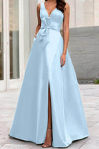 Elegant A Line V Neck Sleeveless Mother of the Bride Dress