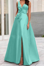 Elegant A Line V Neck Sleeveless Mother of the Bride Dress