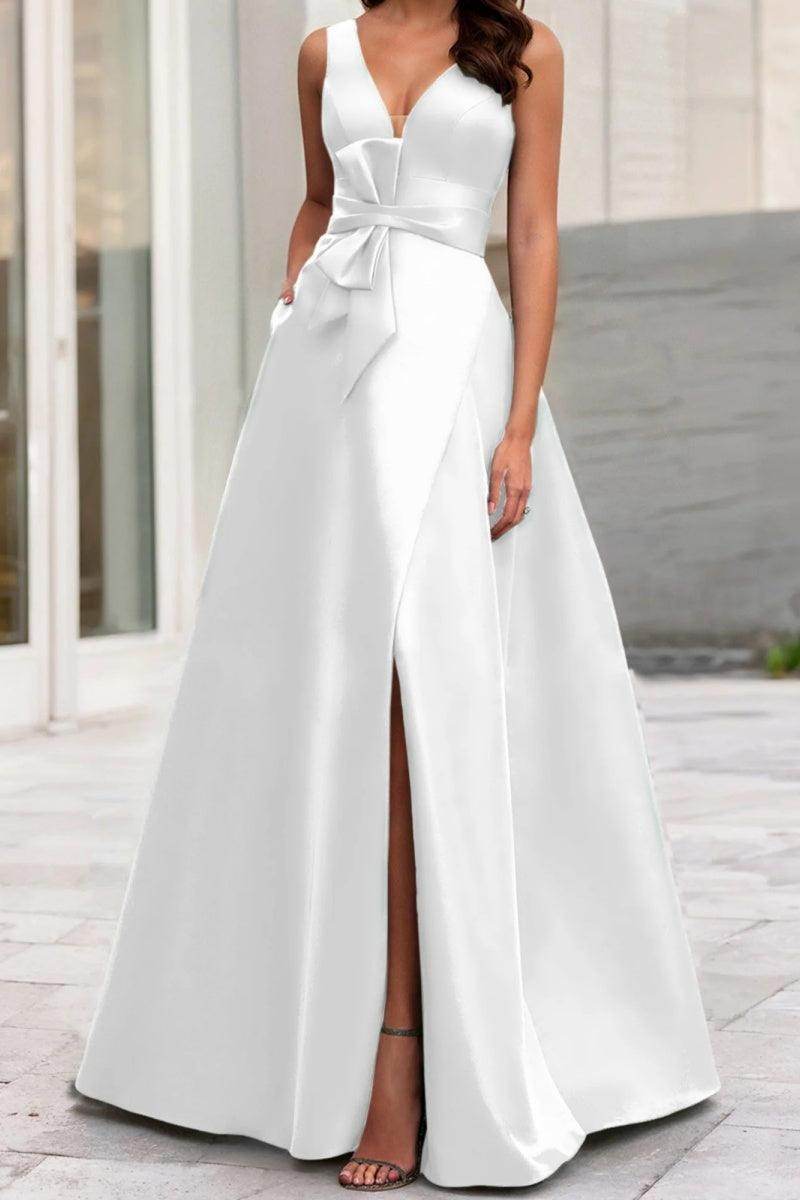 Elegant A Line V Neck Sleeveless Mother of the Bride Dress