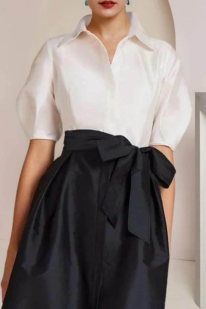 Elegant A Line Shirt Collar Short Sleeves Floor Length 2 pieces Mother of the Bride Dress