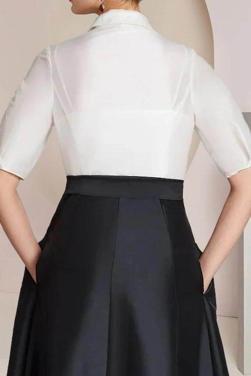 Elegant A Line Shirt Collar Short Sleeves Floor Length 2 pieces Mother of the Bride Dress