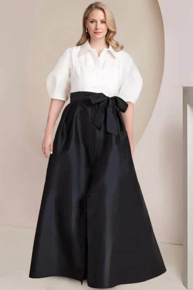 Elegant A Line Shirt Collar Short Sleeves Floor Length 2 pieces Mother of the Bride Dress