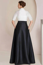 Elegant A Line Shirt Collar Short Sleeves Floor Length 2 pieces Mother of the Bride Dress