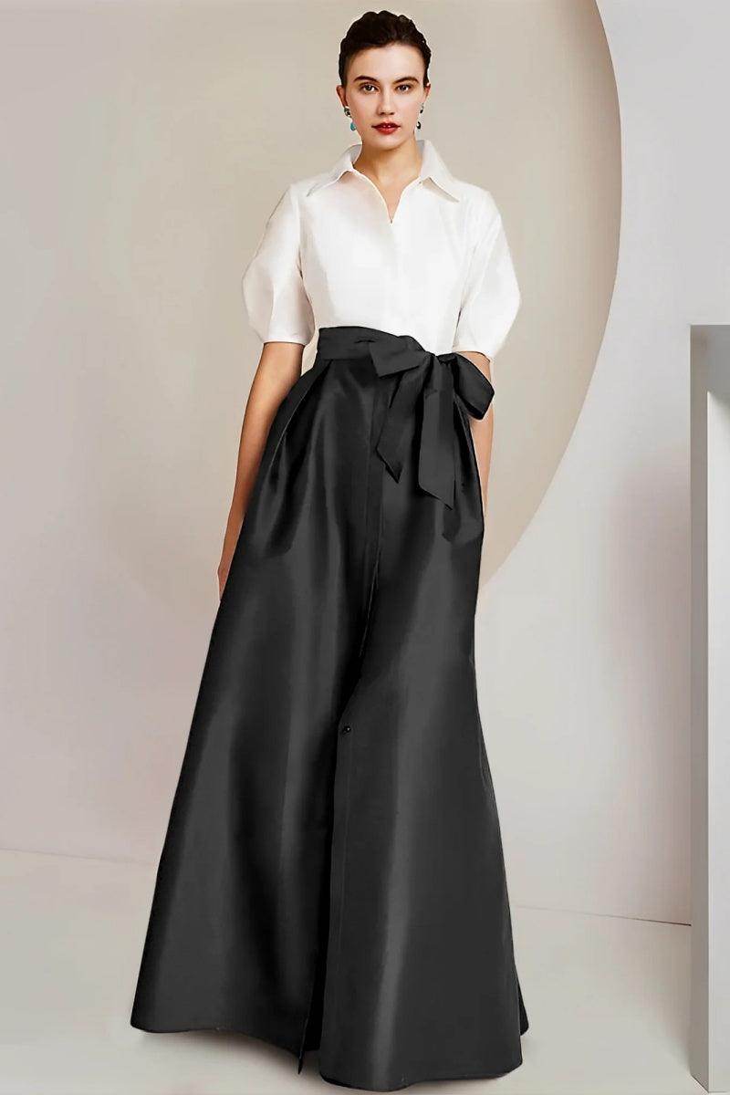 Elegant A Line Shirt Collar Short Sleeves Floor Length 2 pieces Mother of the Bride Dress