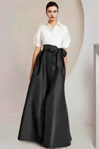 Elegant A Line Shirt Collar Short Sleeves Floor Length 2 pieces Mother of the Bride Dress