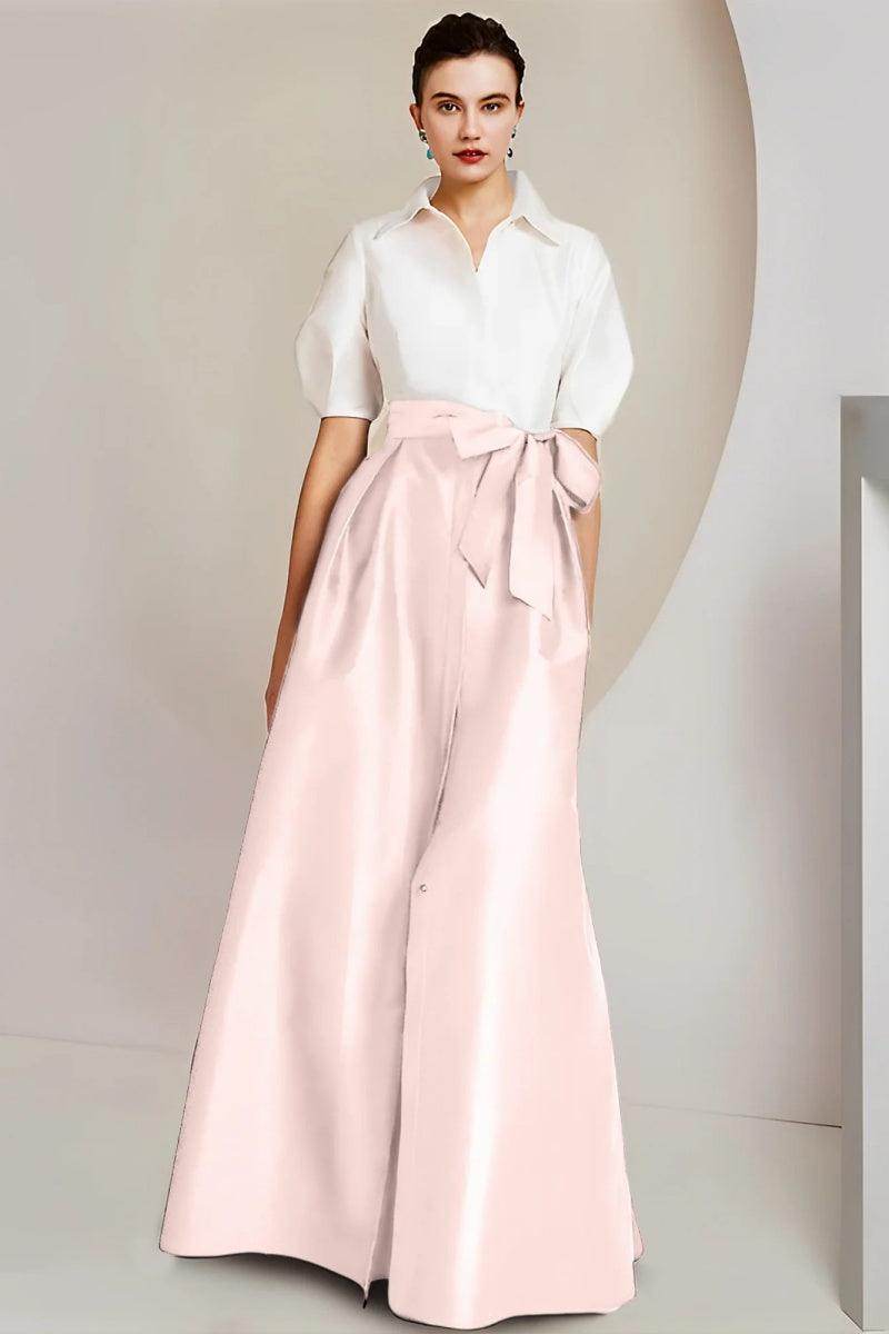 Elegant A Line Shirt Collar Short Sleeves Floor Length 2 pieces Mother of the Bride Dress