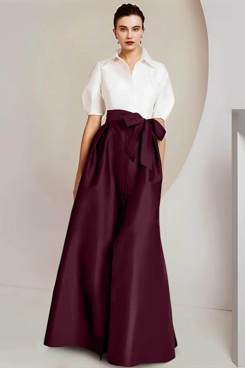 Elegant A Line Shirt Collar Short Sleeves Floor Length 2 pieces Mother of the Bride Dress