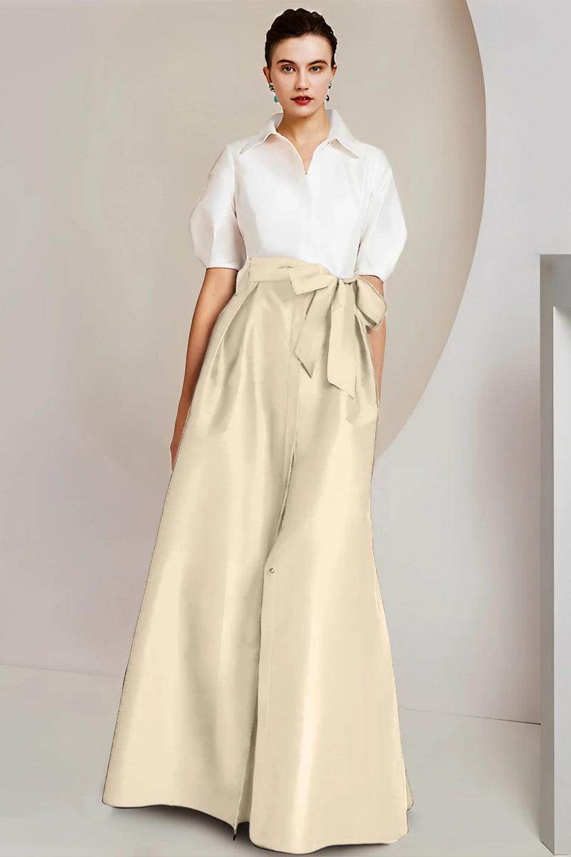 Elegant A Line Shirt Collar Short Sleeves Floor Length 2 pieces Mother of the Bride Dress