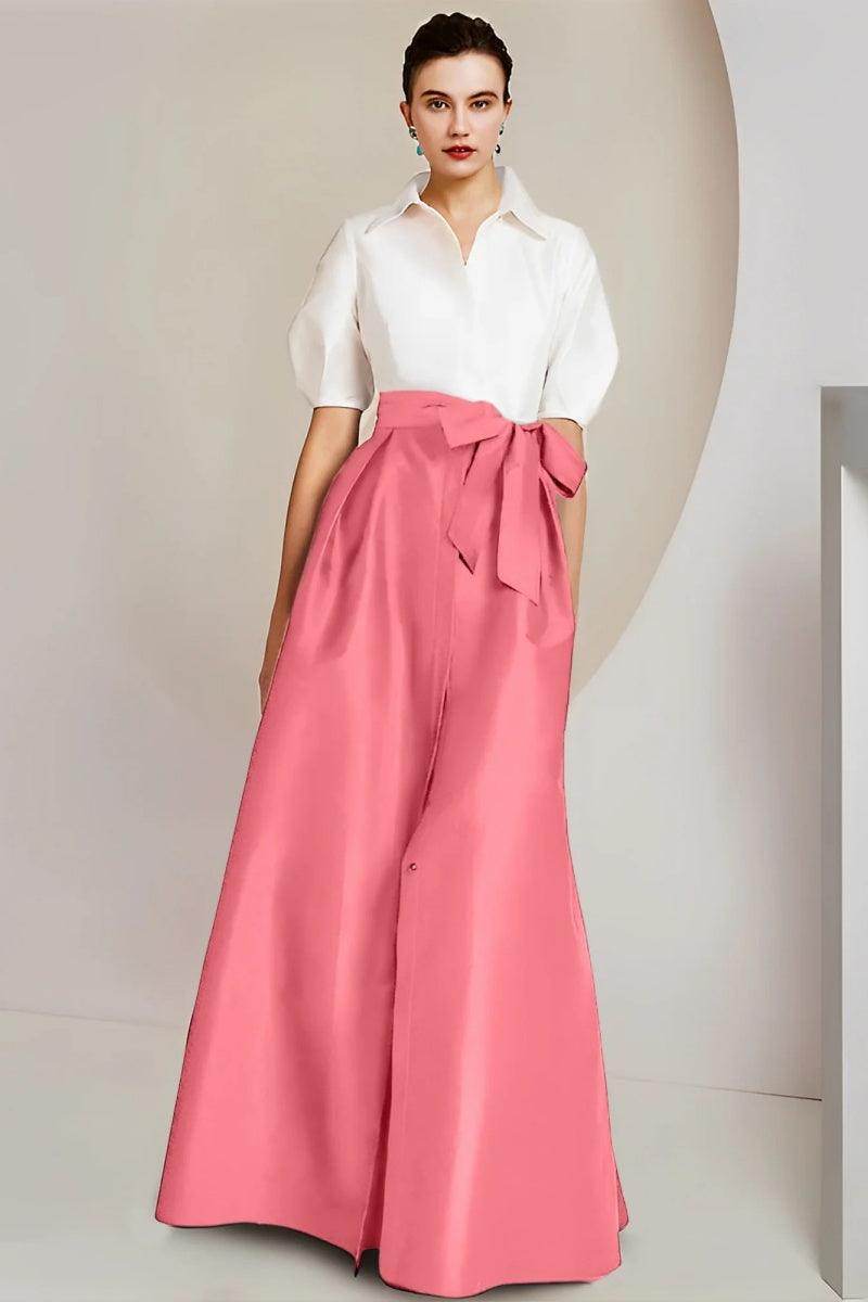 Elegant A Line Shirt Collar Short Sleeves Floor Length 2 pieces Mother of the Bride Dress