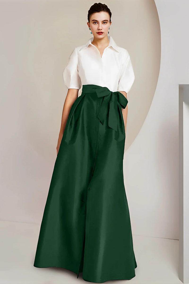 Elegant A Line Shirt Collar Short Sleeves Floor Length 2 pieces Mother of the Bride Dress