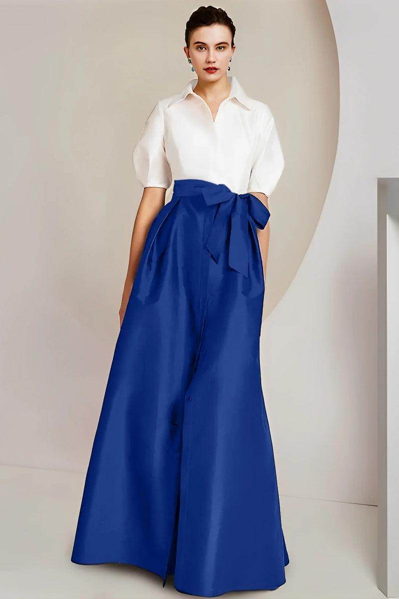 Elegant A Line Shirt Collar Short Sleeves Floor Length 2 pieces Mother of the Bride Dress