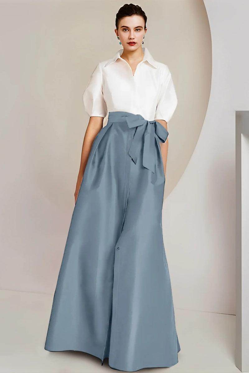 Elegant A Line Shirt Collar Short Sleeves Floor Length 2 pieces Mother of the Bride Dress