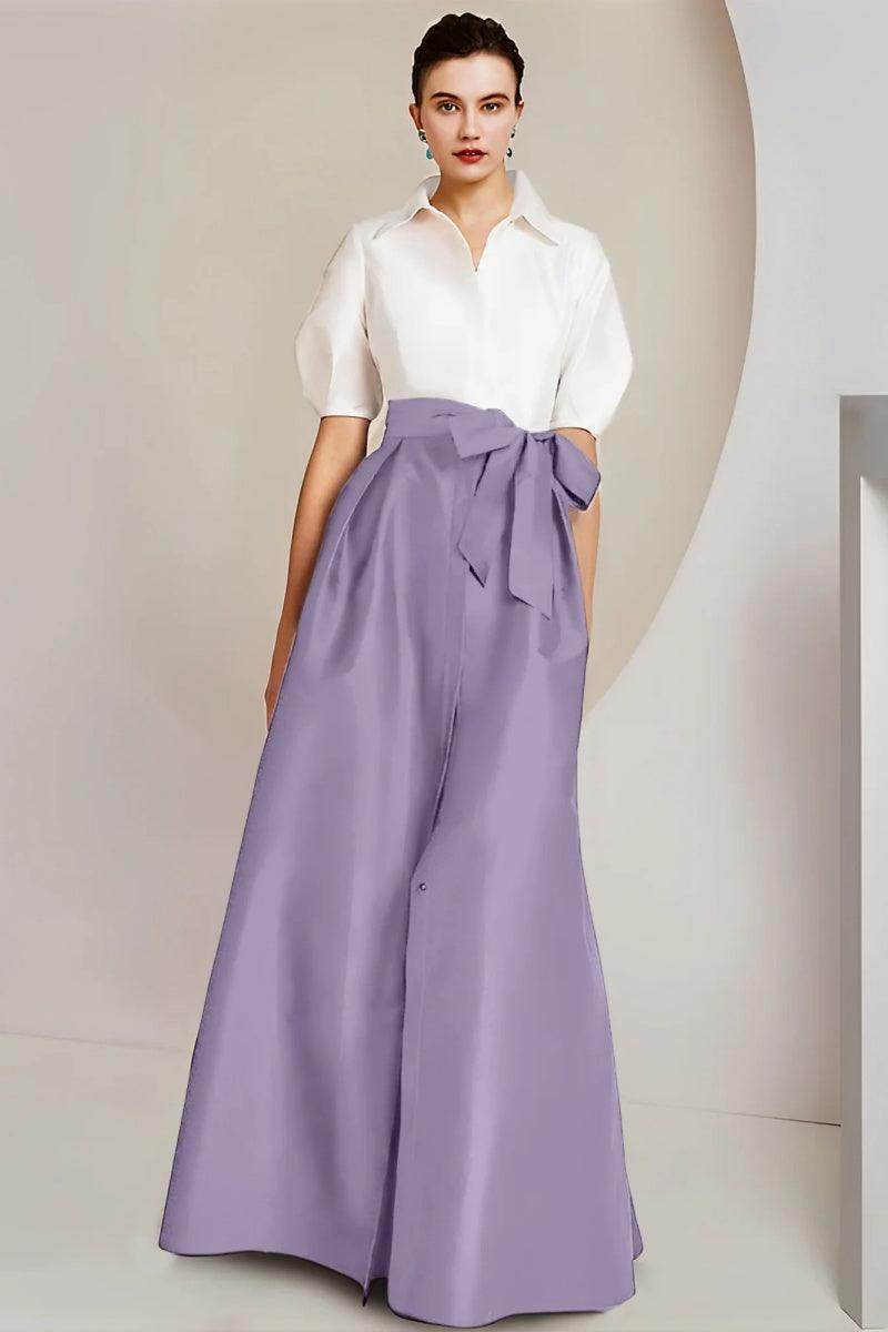 Elegant A Line Shirt Collar Short Sleeves Floor Length 2 pieces Mother of the Bride Dress