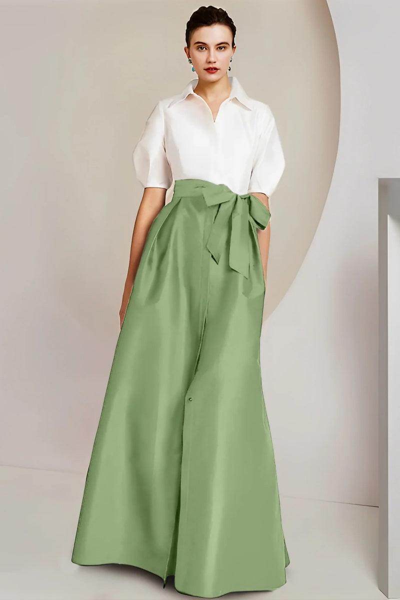 Elegant A Line Shirt Collar Short Sleeves Floor Length 2 pieces Mother of the Bride Dress