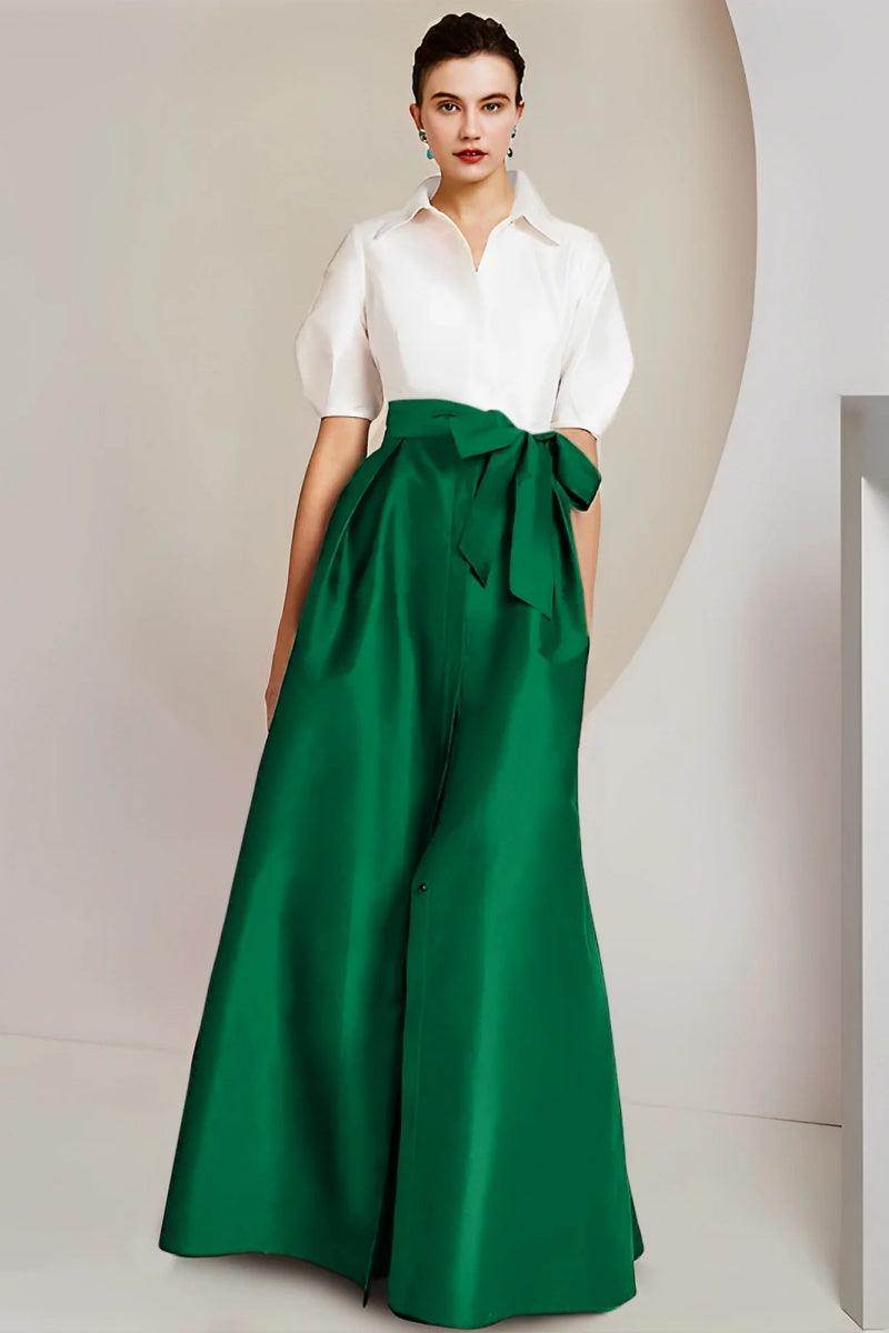 Elegant A Line Shirt Collar Short Sleeves Floor Length 2 pieces Mother of the Bride Dress